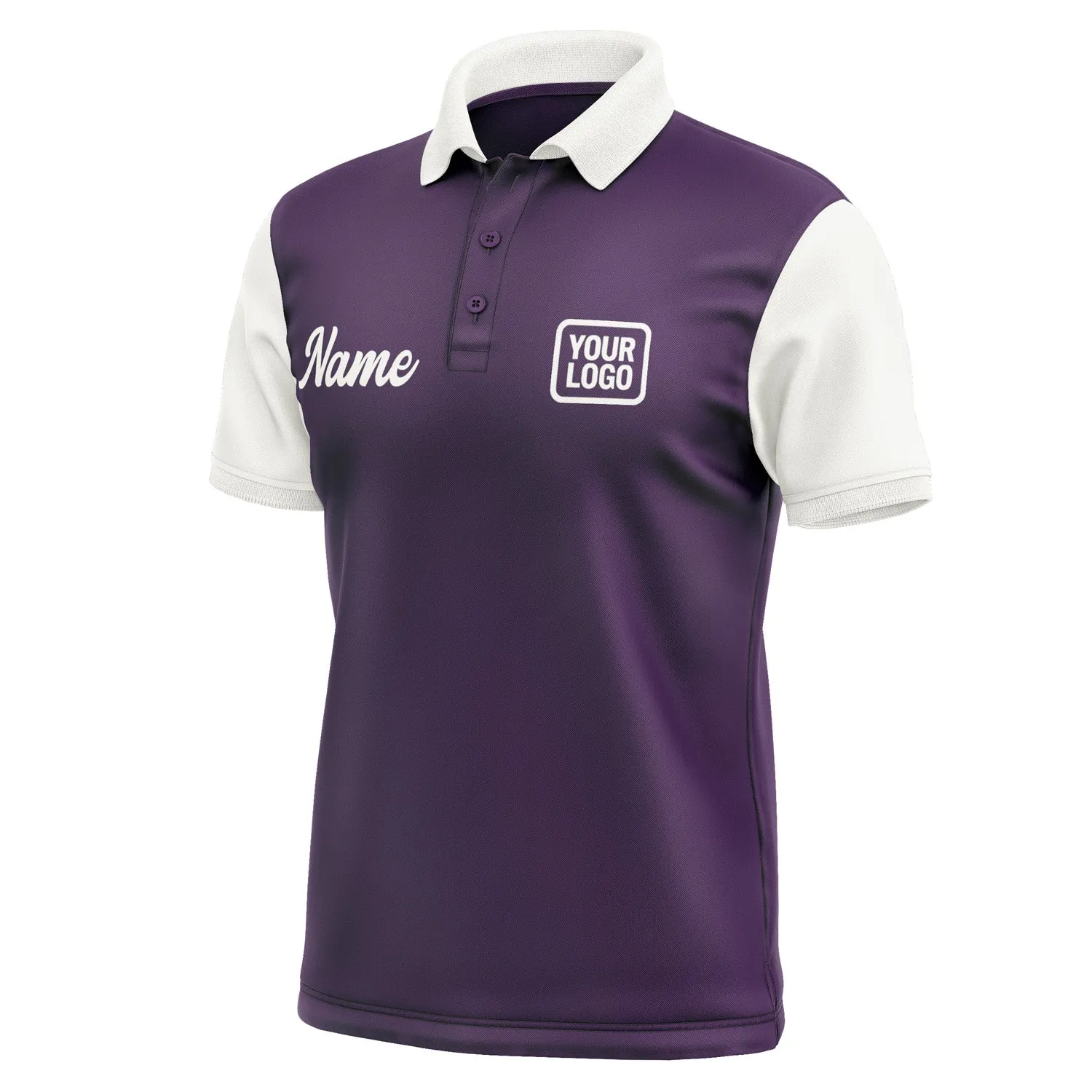 Custom Purple White Short-Sleeve Polo Shirt