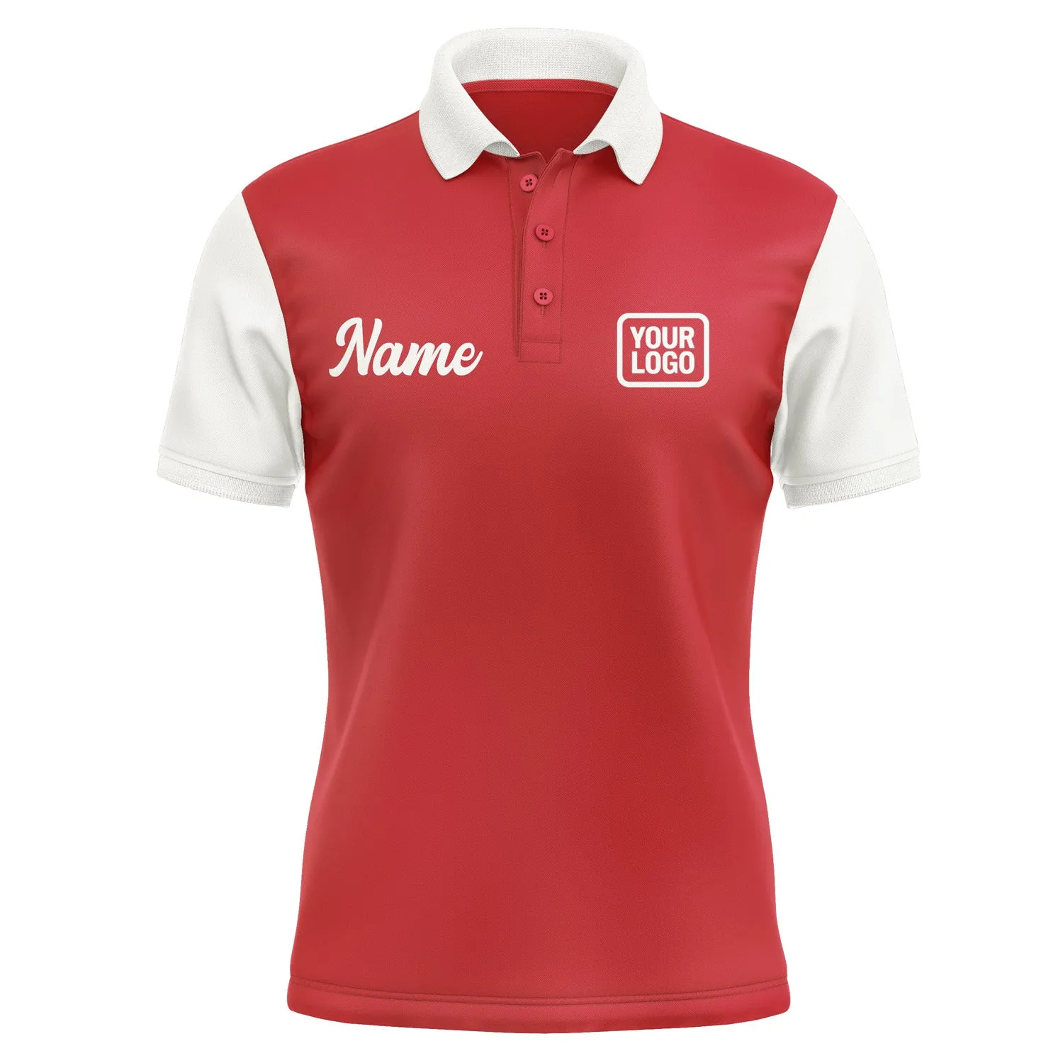 Custom Red White Short-Sleeve Polo Shirt