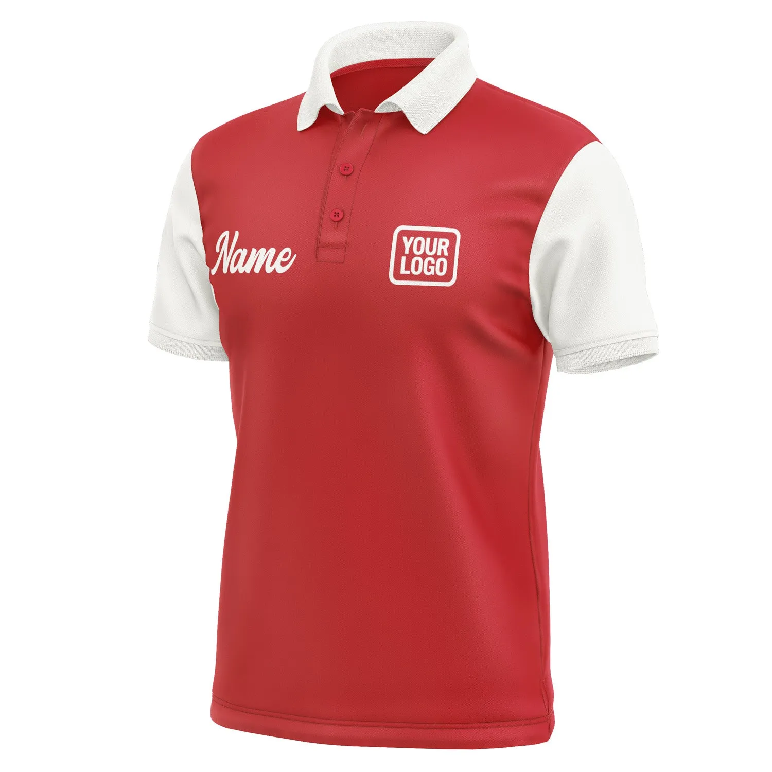 Custom Red White Short-Sleeve Polo Shirt