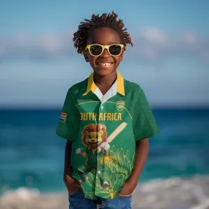 Custom South Africa Kid Hawaiian Shirt Lion Mascot Proteas Cricket LT15