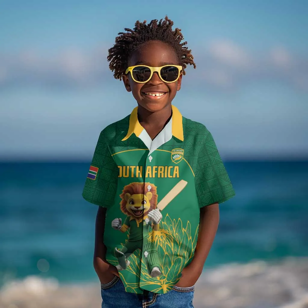 Custom South Africa Kid Hawaiian Shirt Lion Mascot Proteas Cricket LT15