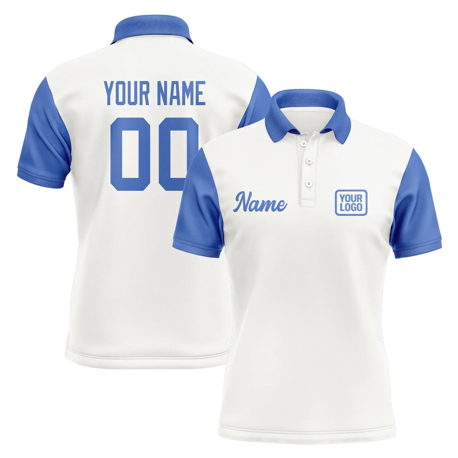 Custom White Sky Blue Short-Sleeve Polo Shirt