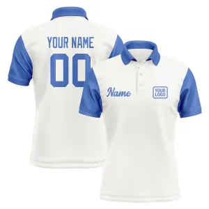 Custom White Sky Blue Short-Sleeve Polo Shirt