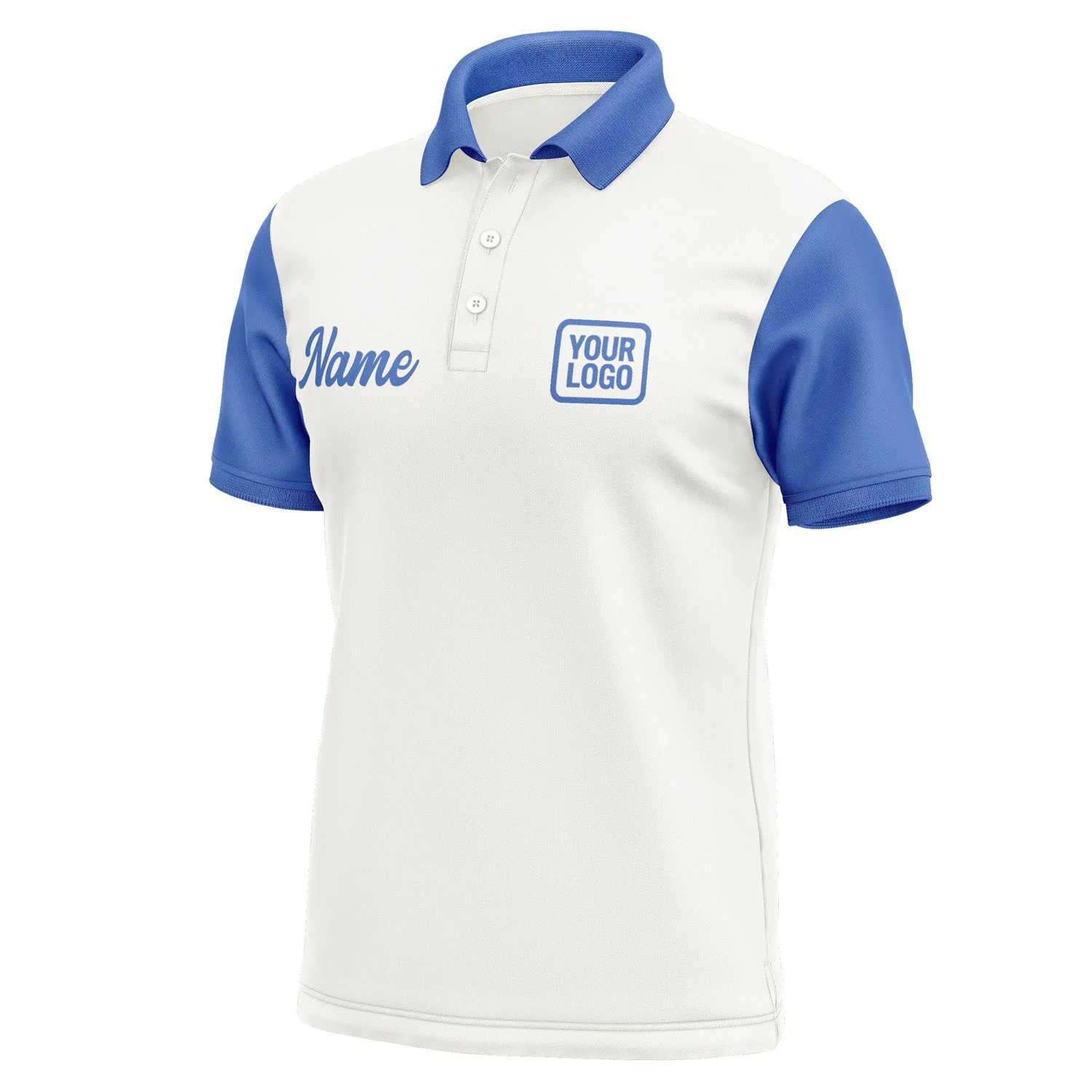 Custom White Sky Blue Short-Sleeve Polo Shirt
