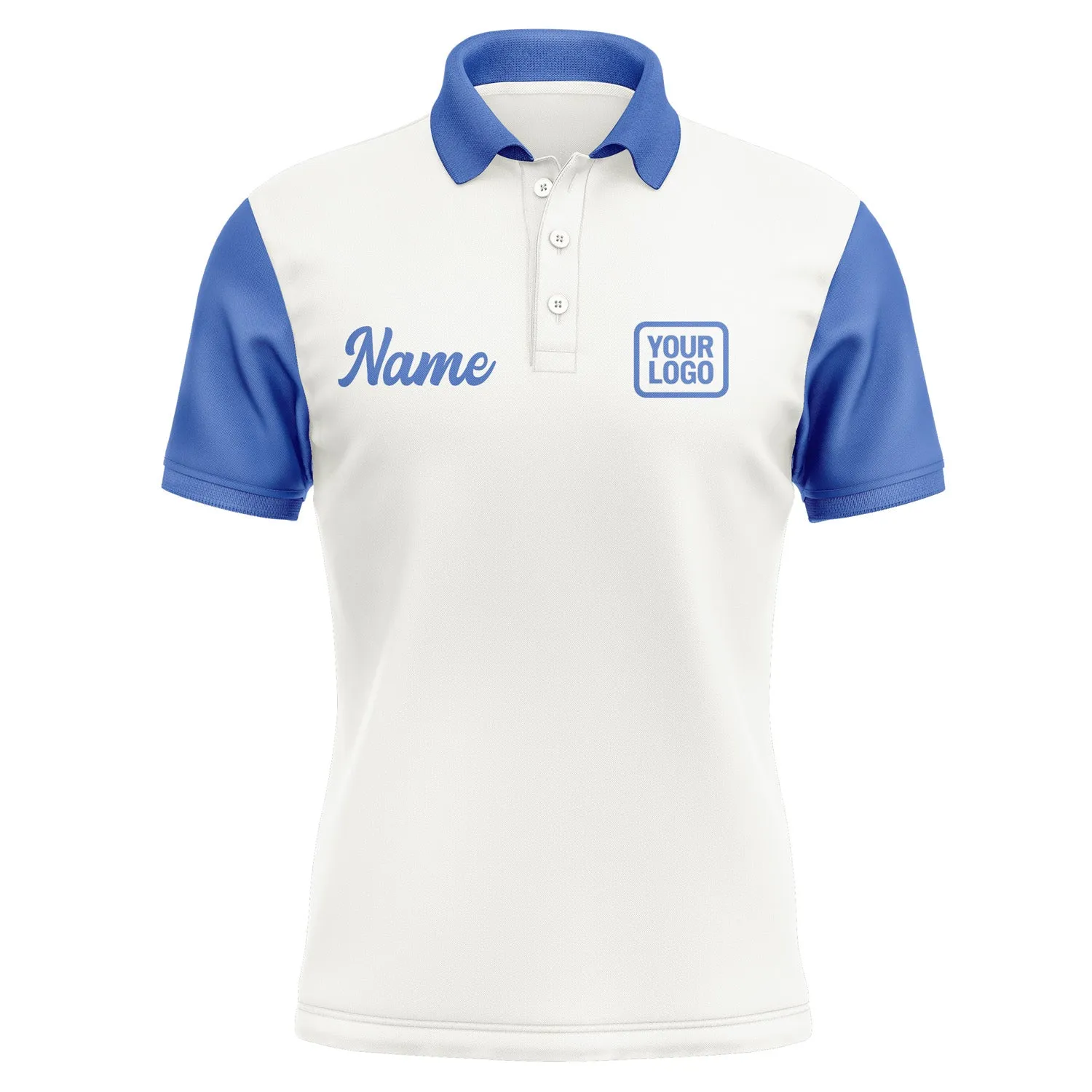 Custom White Sky Blue Short-Sleeve Polo Shirt