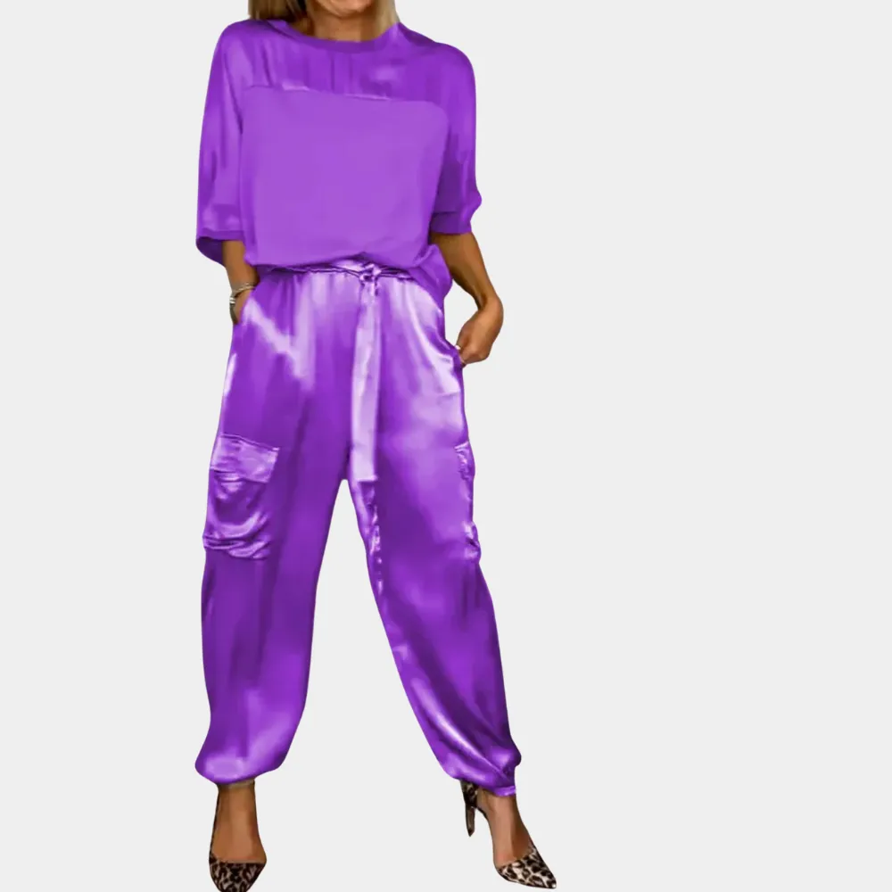 Danika - Elegant satin chic set [top   pants].