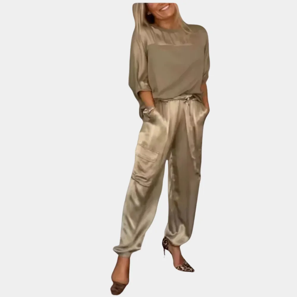 Danika - Elegant satin chic set [top   pants].