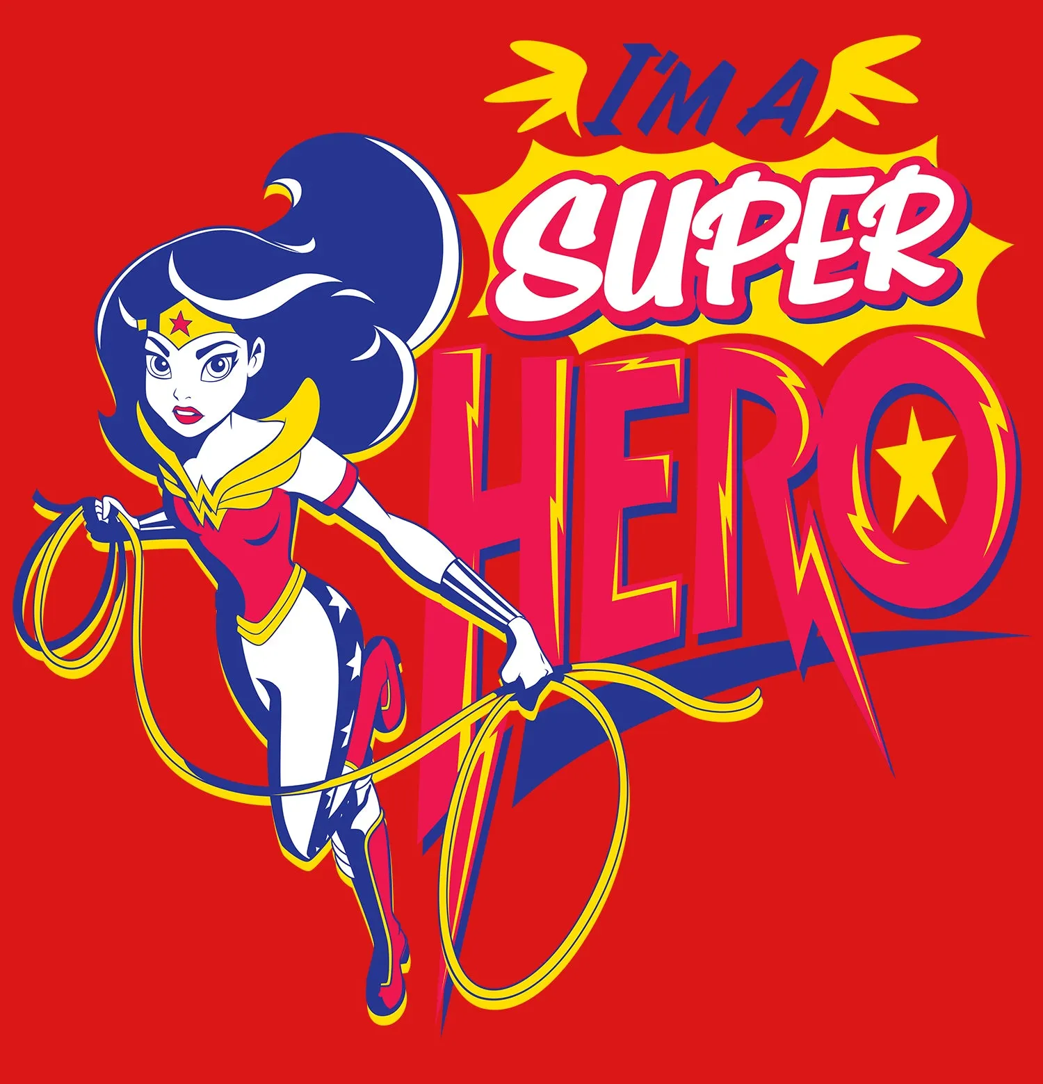 DC Super Hero Girls Wonder Woman Text Super Hero Official Kid's T-Shirt (Red)