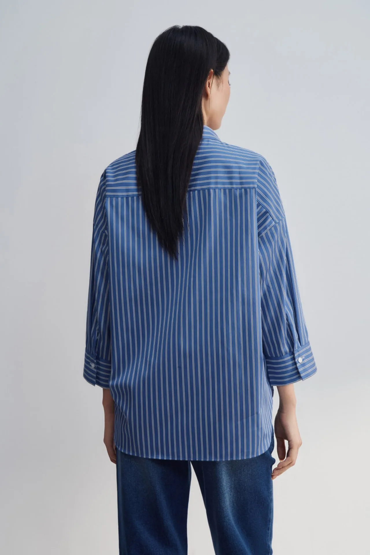 Easy Care Cotton Satin Stripe Oversize Shirt