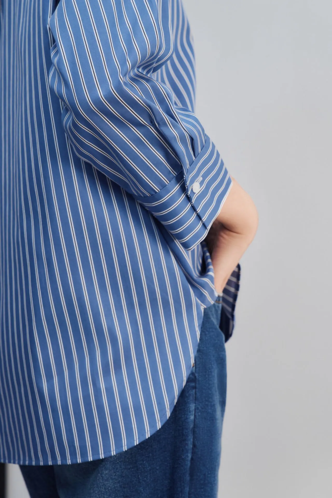 Easy Care Cotton Satin Stripe Oversize Shirt