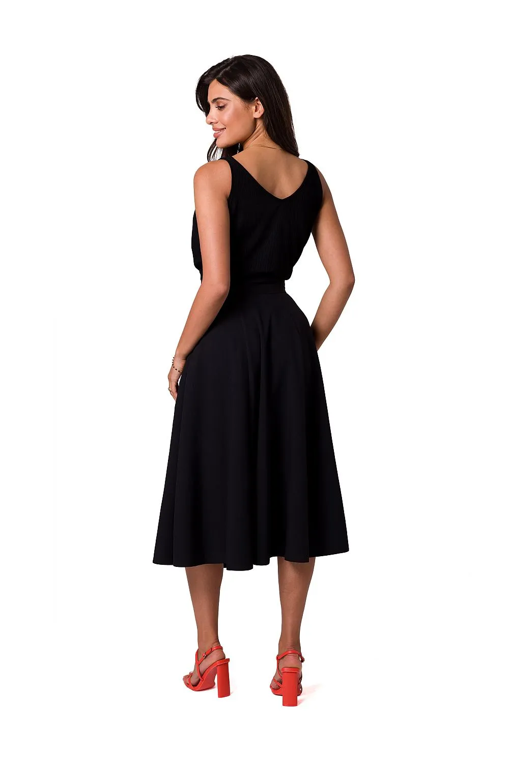 Elegant Button-Detail Flared Midi Skirt