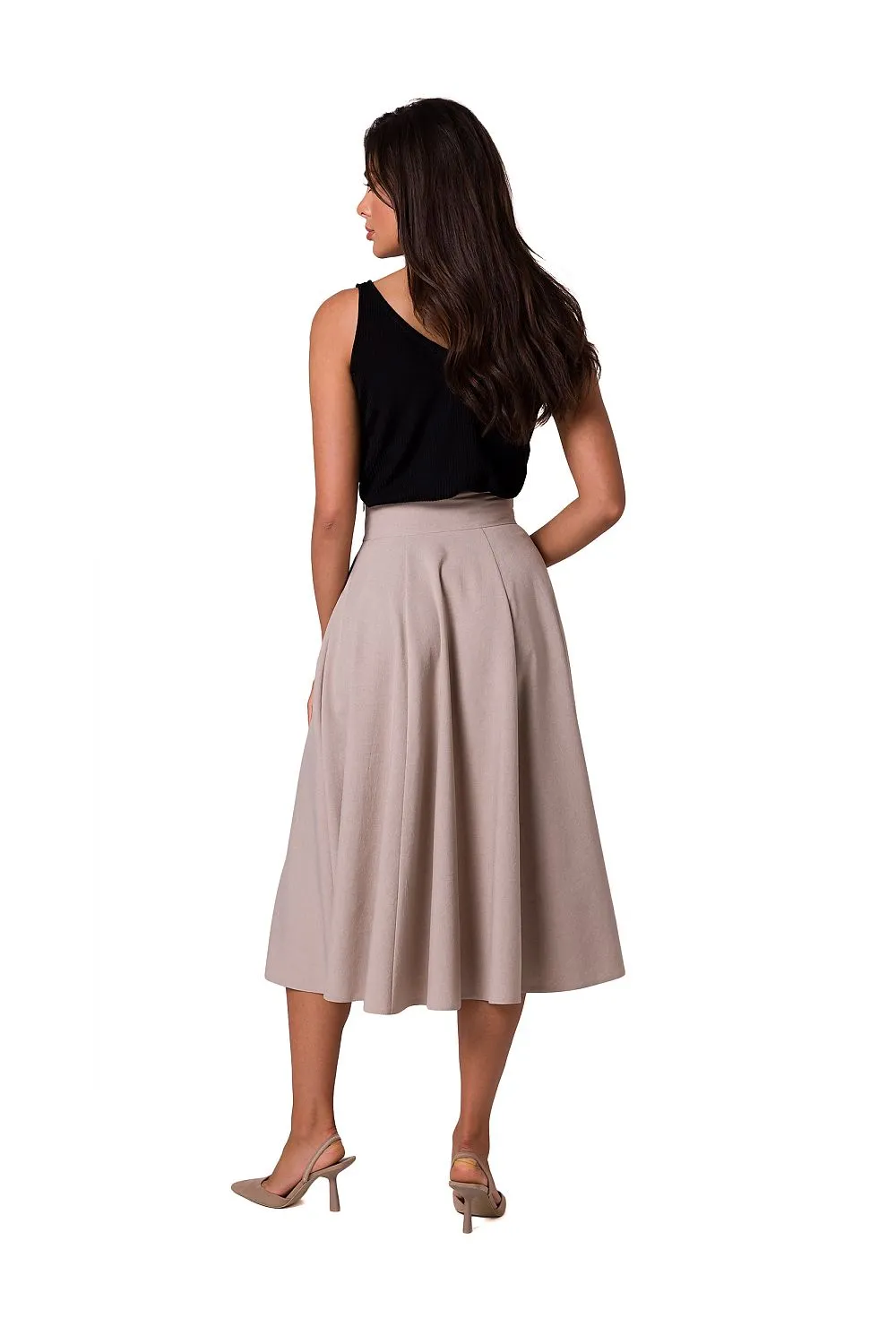 Elegant Button-Detail Flared Midi Skirt