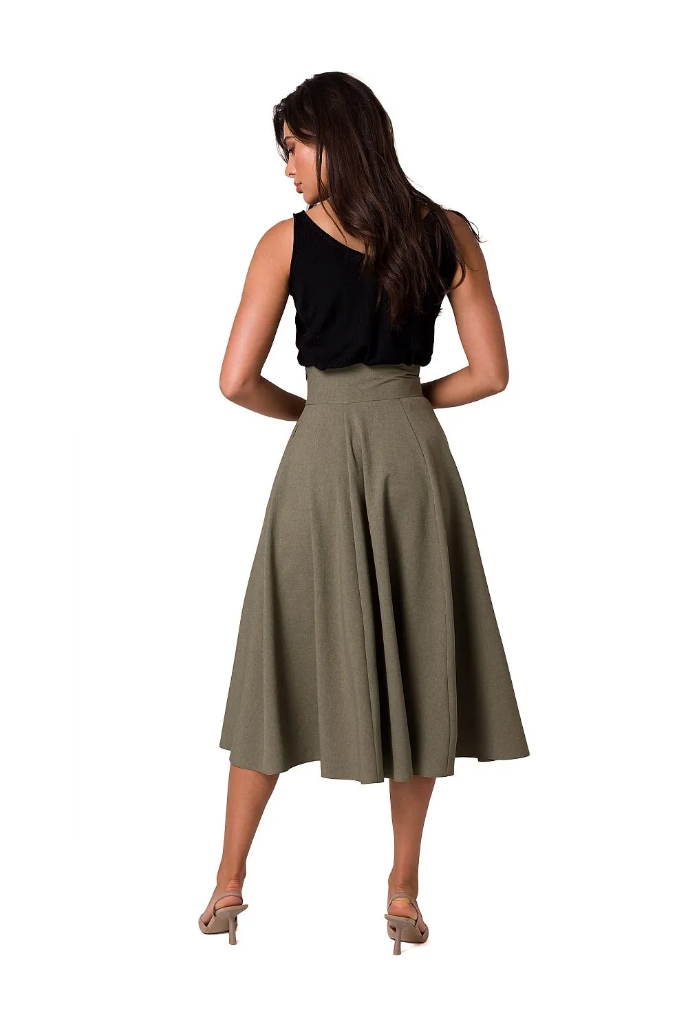Elegant Button-Detail Flared Midi Skirt