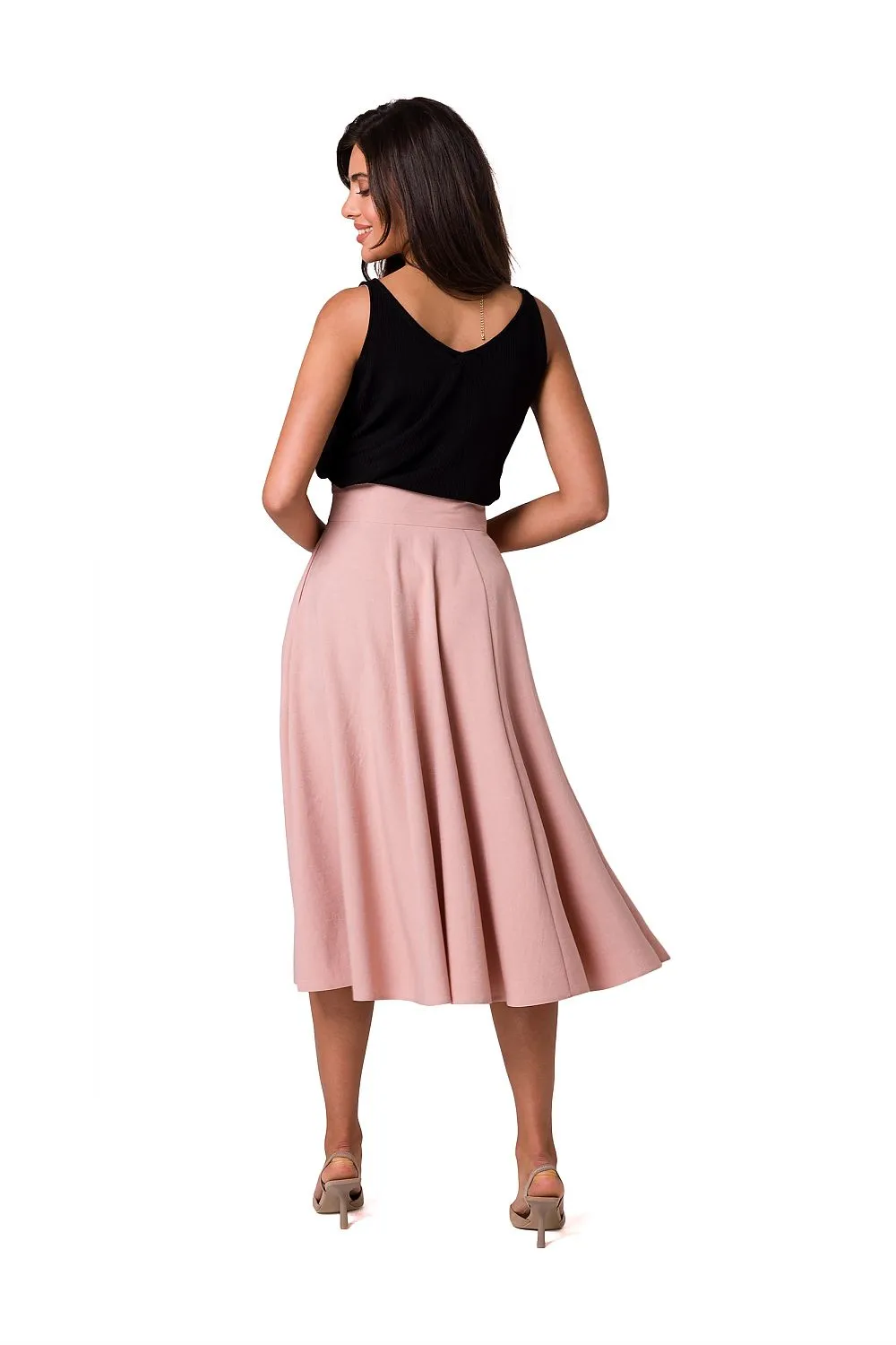 Elegant Button-Detail Flared Midi Skirt