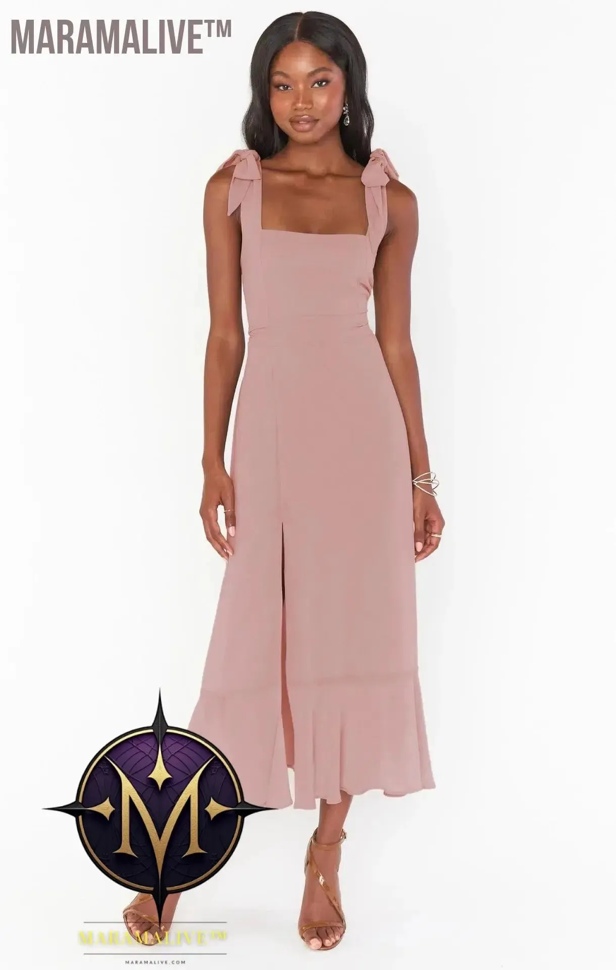 Elegant Fashion Women'S Temperament Commuter Slit Dress Solid Color Fallow Skirt Urban Style High-Waisted A-Line Dress