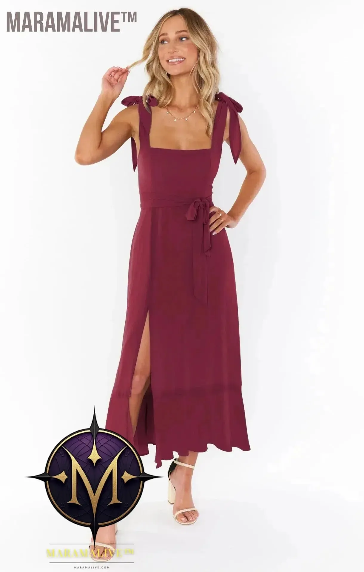 Elegant Fashion Women'S Temperament Commuter Slit Dress Solid Color Fallow Skirt Urban Style High-Waisted A-Line Dress