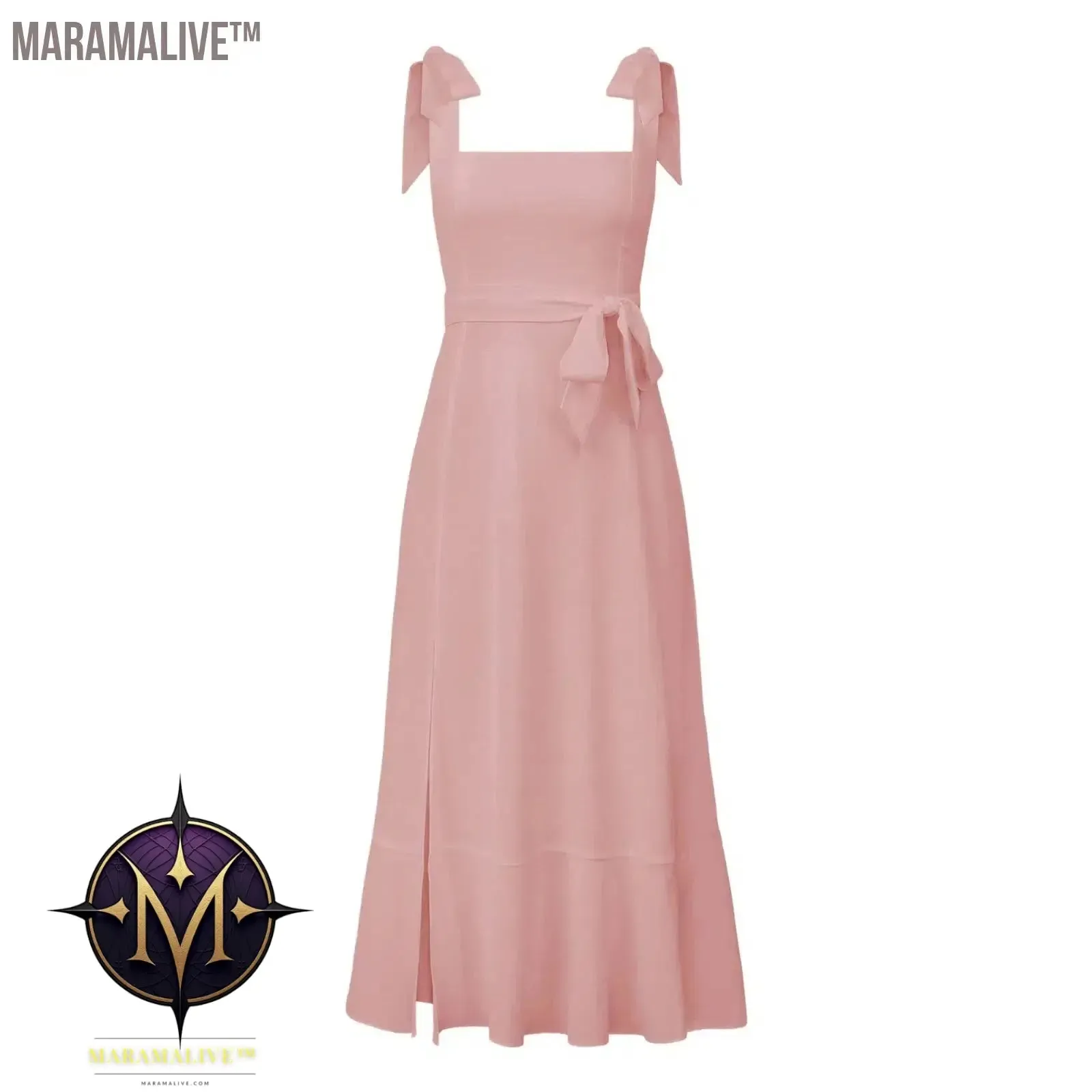 Elegant Fashion Women'S Temperament Commuter Slit Dress Solid Color Fallow Skirt Urban Style High-Waisted A-Line Dress