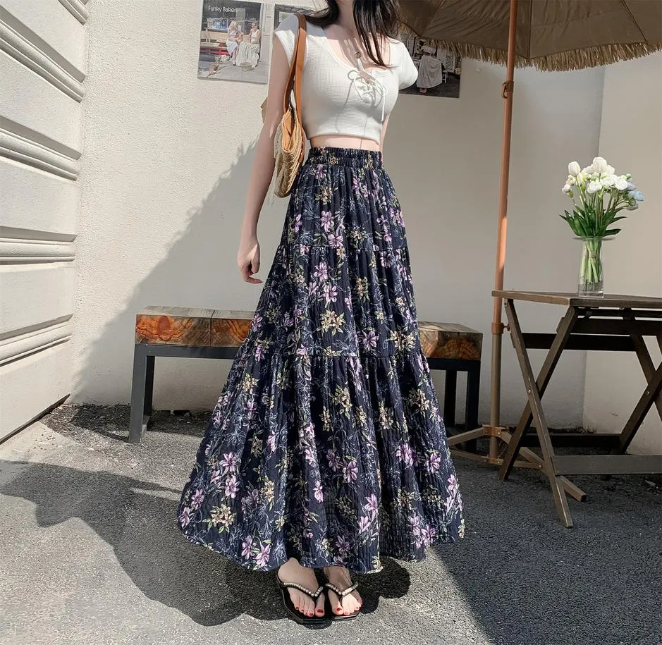 Elegant High Rise Chiffon and Crinkled Gauze Maxi Skirt