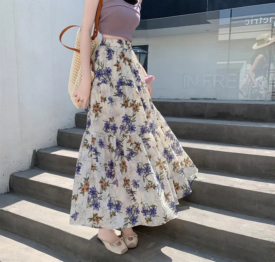 Elegant High Rise Chiffon and Crinkled Gauze Maxi Skirt