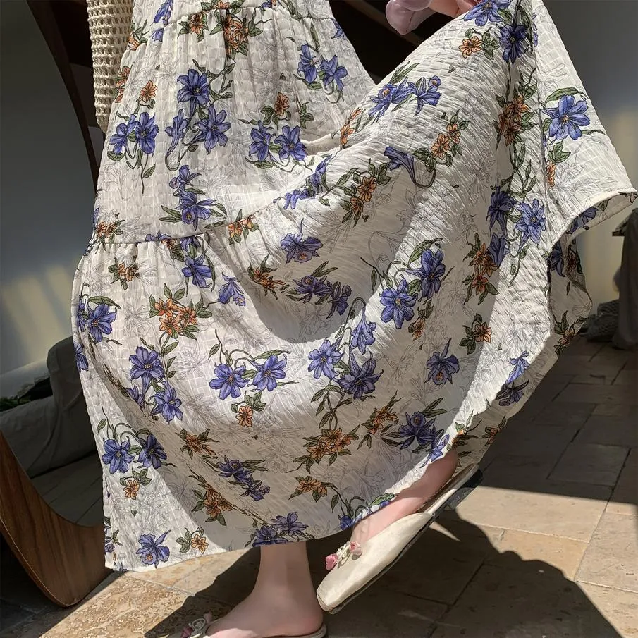 Elegant High Rise Chiffon and Crinkled Gauze Maxi Skirt