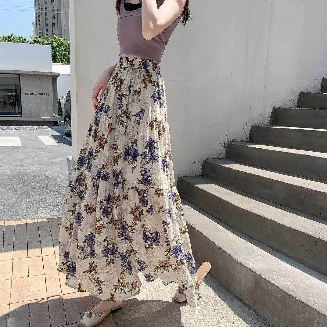 Elegant High Rise Chiffon and Crinkled Gauze Maxi Skirt