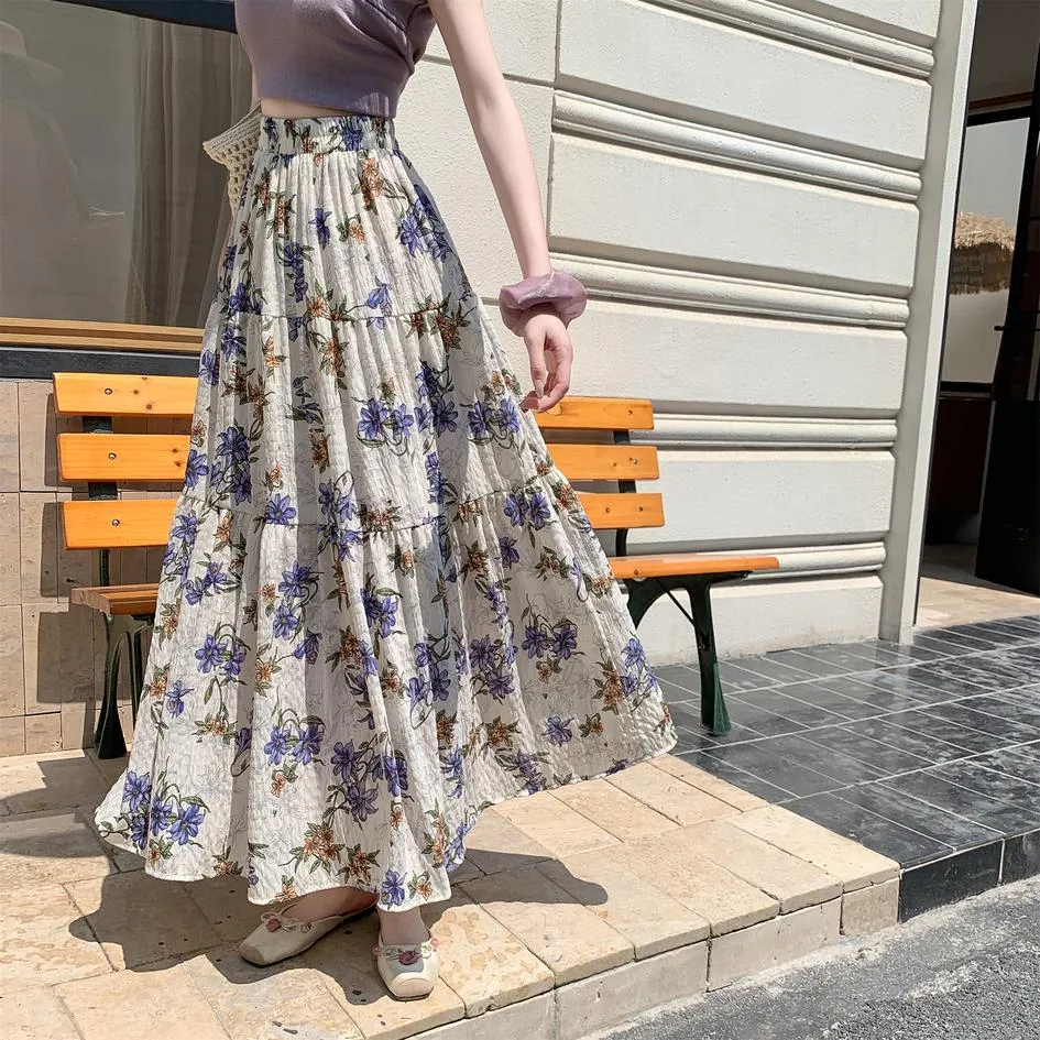 Elegant High Rise Chiffon and Crinkled Gauze Maxi Skirt