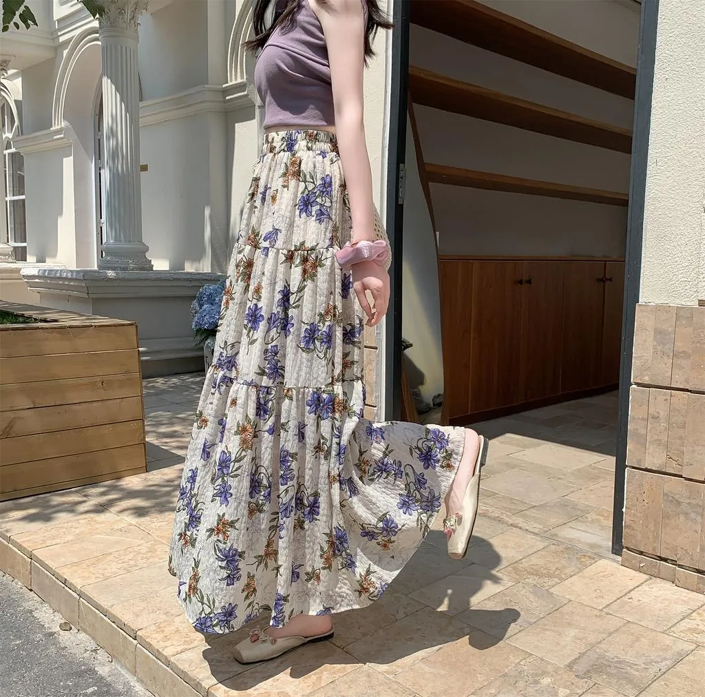 Elegant High Rise Chiffon and Crinkled Gauze Maxi Skirt