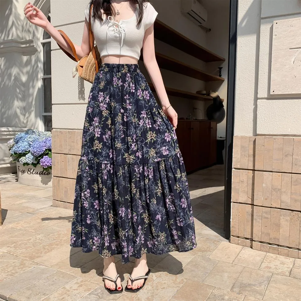 Elegant High Rise Chiffon and Crinkled Gauze Maxi Skirt