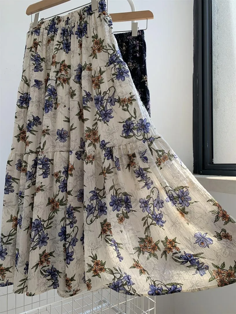 Elegant High Rise Chiffon and Crinkled Gauze Maxi Skirt