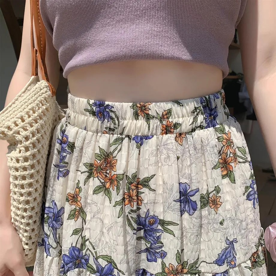 Elegant High Rise Chiffon and Crinkled Gauze Maxi Skirt
