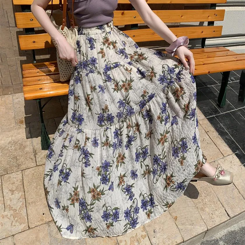 Elegant High Rise Chiffon and Crinkled Gauze Maxi Skirt