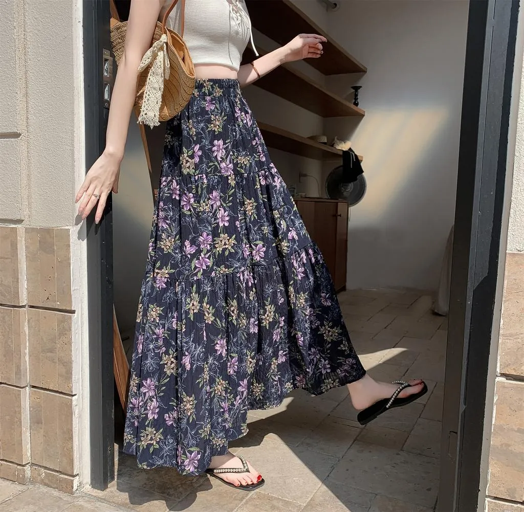Elegant High Rise Chiffon and Crinkled Gauze Maxi Skirt
