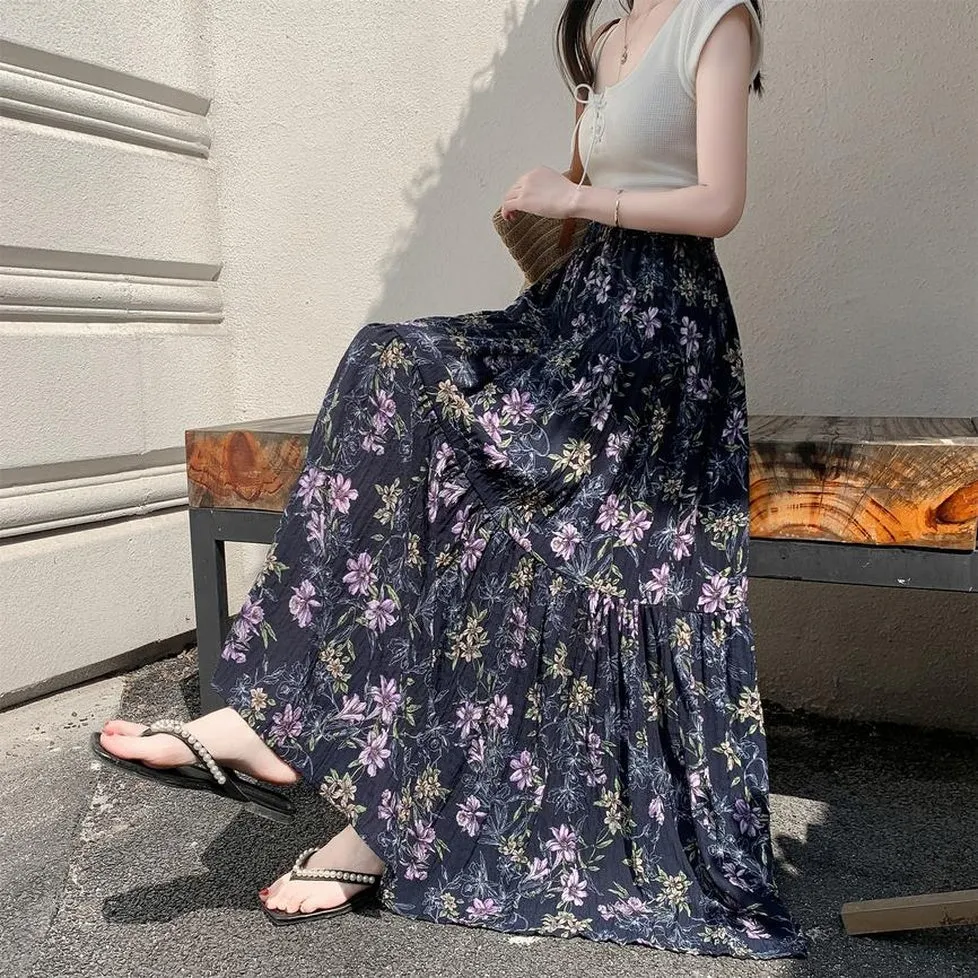 Elegant High Rise Chiffon and Crinkled Gauze Maxi Skirt