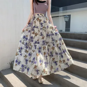 Elegant High Rise Chiffon and Crinkled Gauze Maxi Skirt