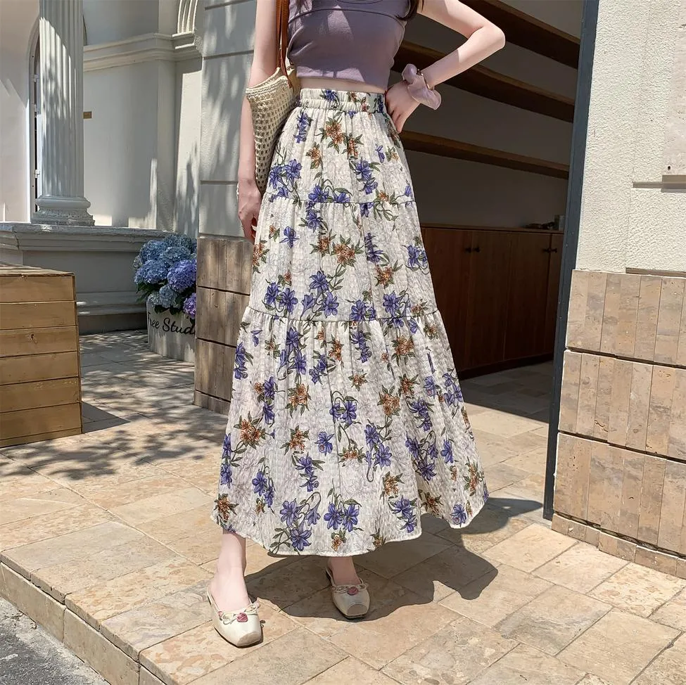 Elegant High Rise Chiffon and Crinkled Gauze Maxi Skirt