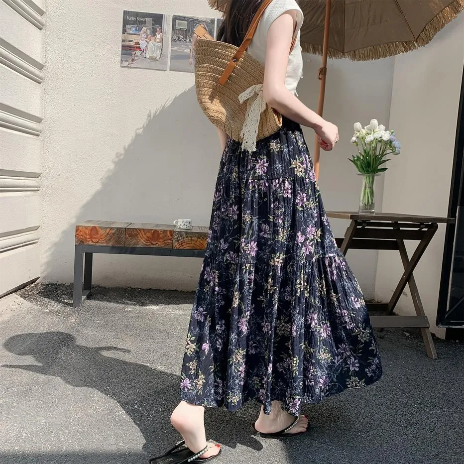 Elegant High Rise Chiffon and Crinkled Gauze Maxi Skirt