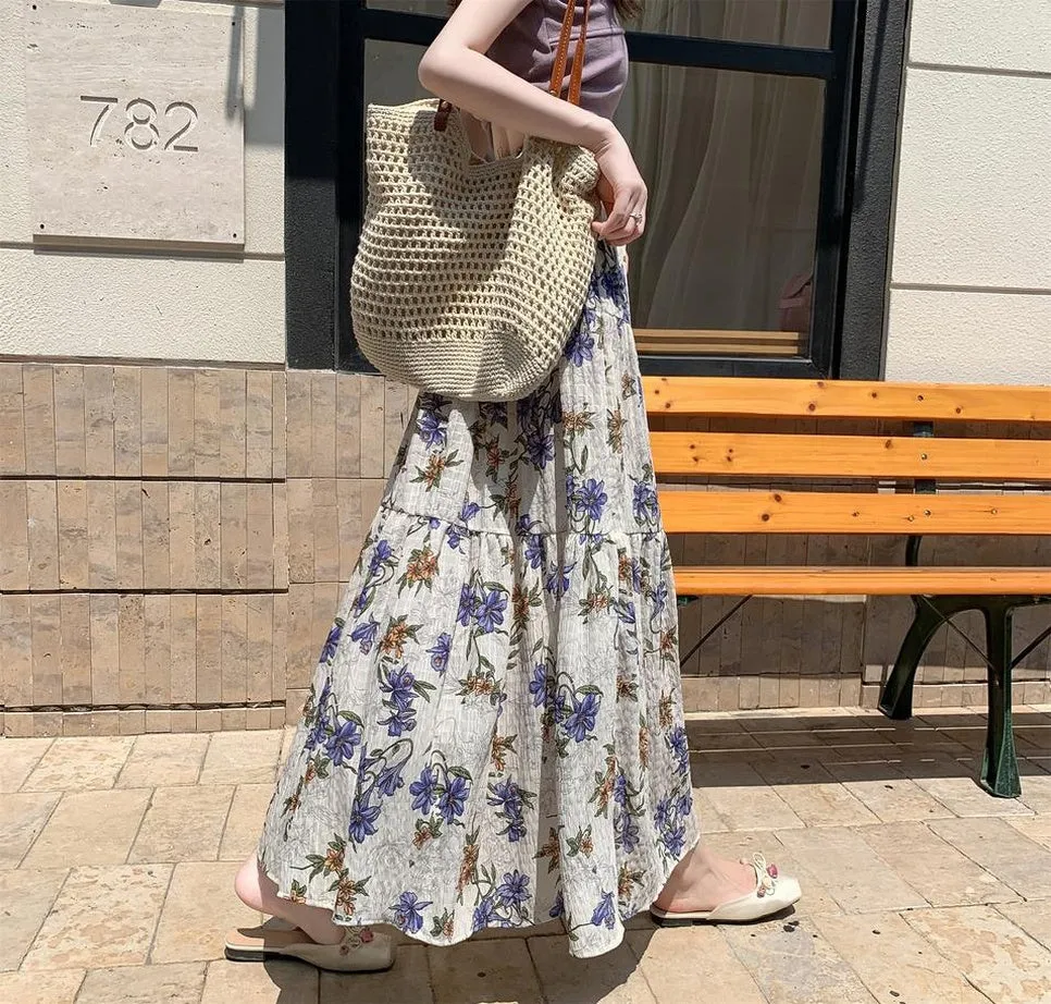 Elegant High Rise Chiffon and Crinkled Gauze Maxi Skirt