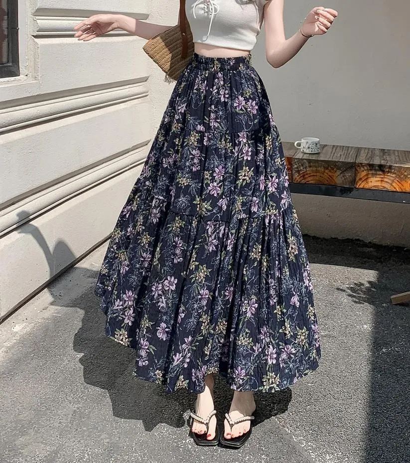 Elegant High Rise Chiffon and Crinkled Gauze Maxi Skirt