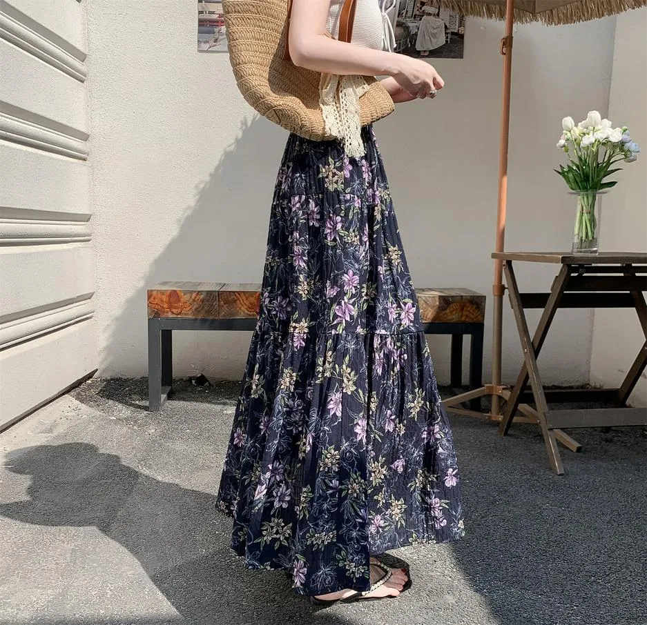 Elegant High Rise Chiffon and Crinkled Gauze Maxi Skirt
