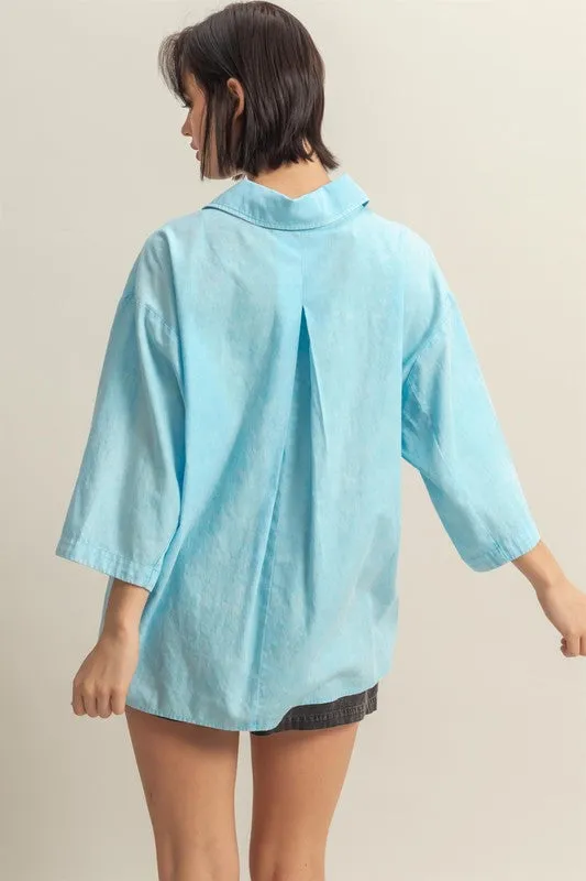 Elevate Your Style with Our Classic Button Down Pastel Blue Shirt for Women