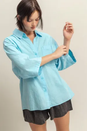 Elevate Your Style with Our Classic Button Down Pastel Blue Shirt for Women