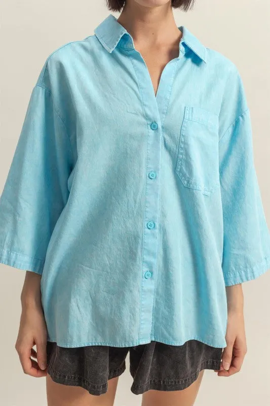 Elevate Your Style with Our Classic Button Down Pastel Blue Shirt for Women