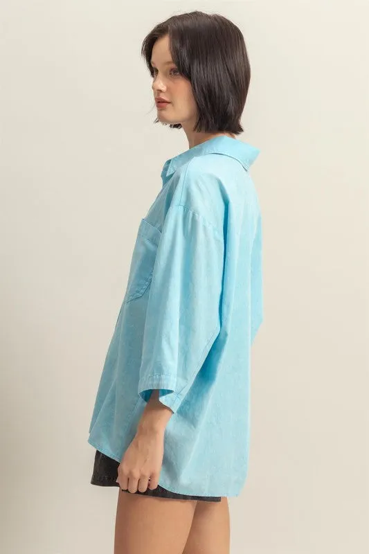 Elevate Your Style with Our Classic Button Down Pastel Blue Shirt for Women