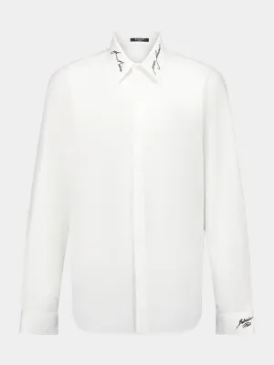 Embroidered Collar White Poplin Shirt