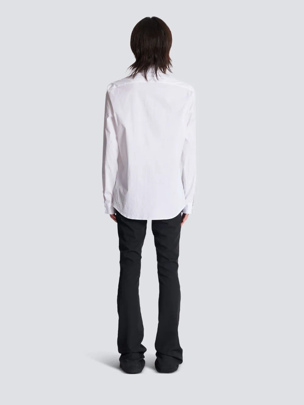 Embroidered Collar White Poplin Shirt