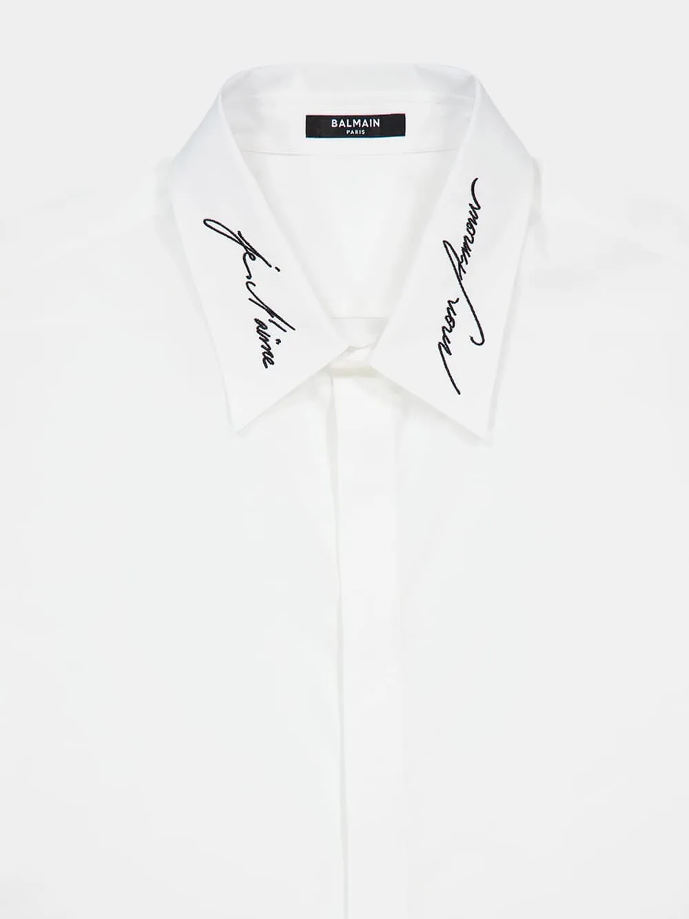 Embroidered Collar White Poplin Shirt