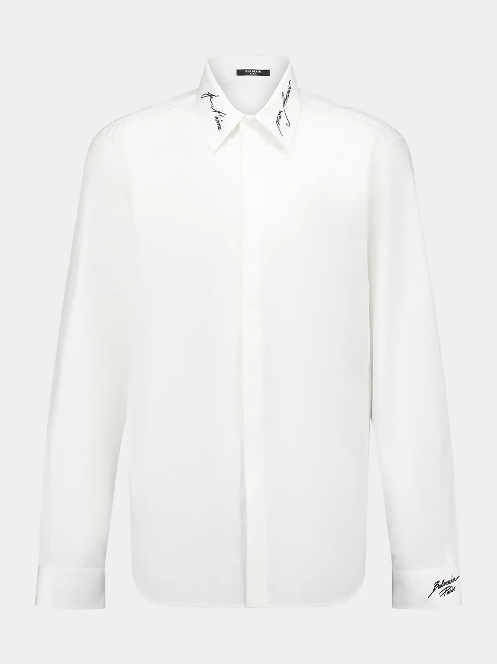 Embroidered Collar White Poplin Shirt