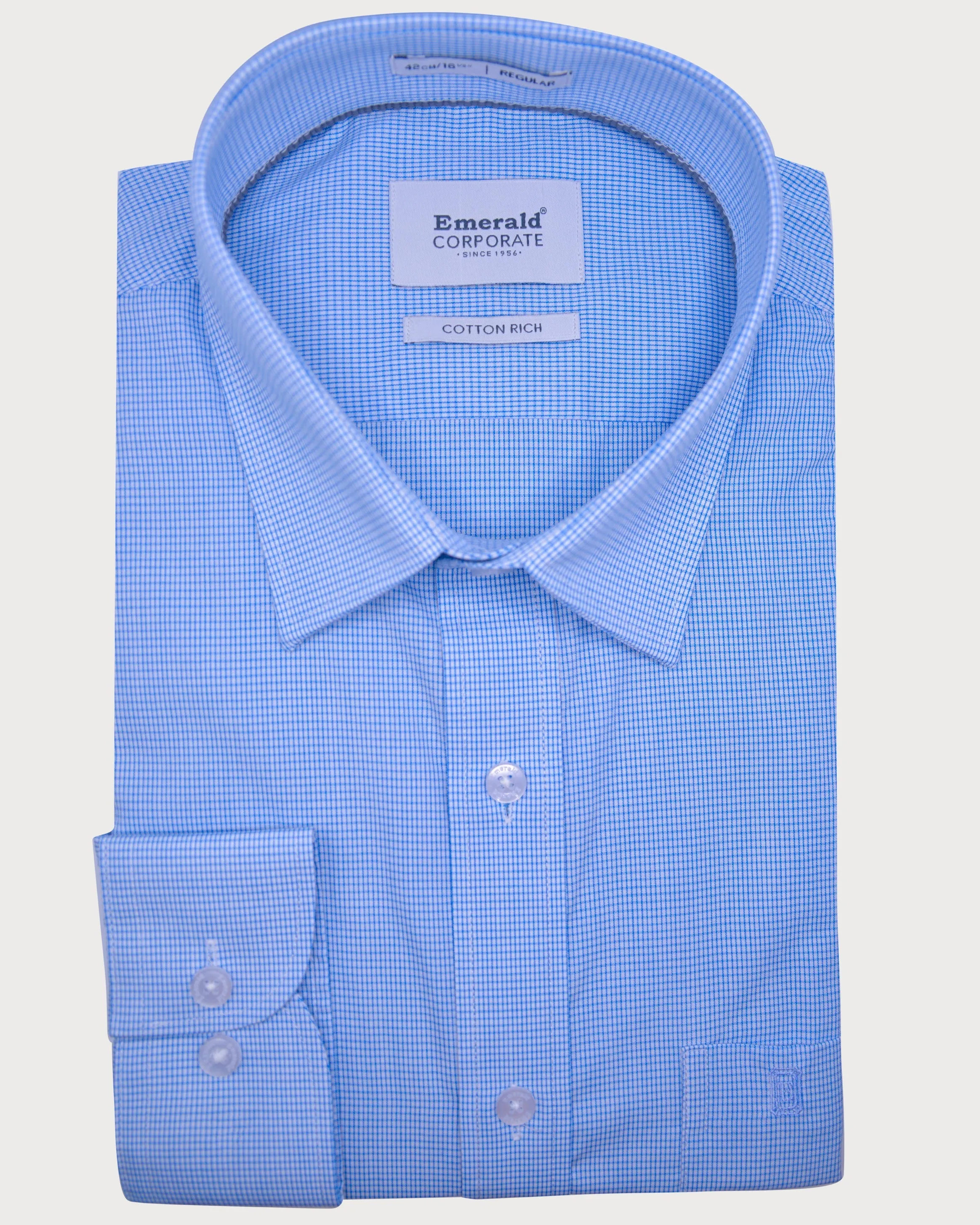 Emerald Corporate Micro Checks Regular Fit-Princess Blue