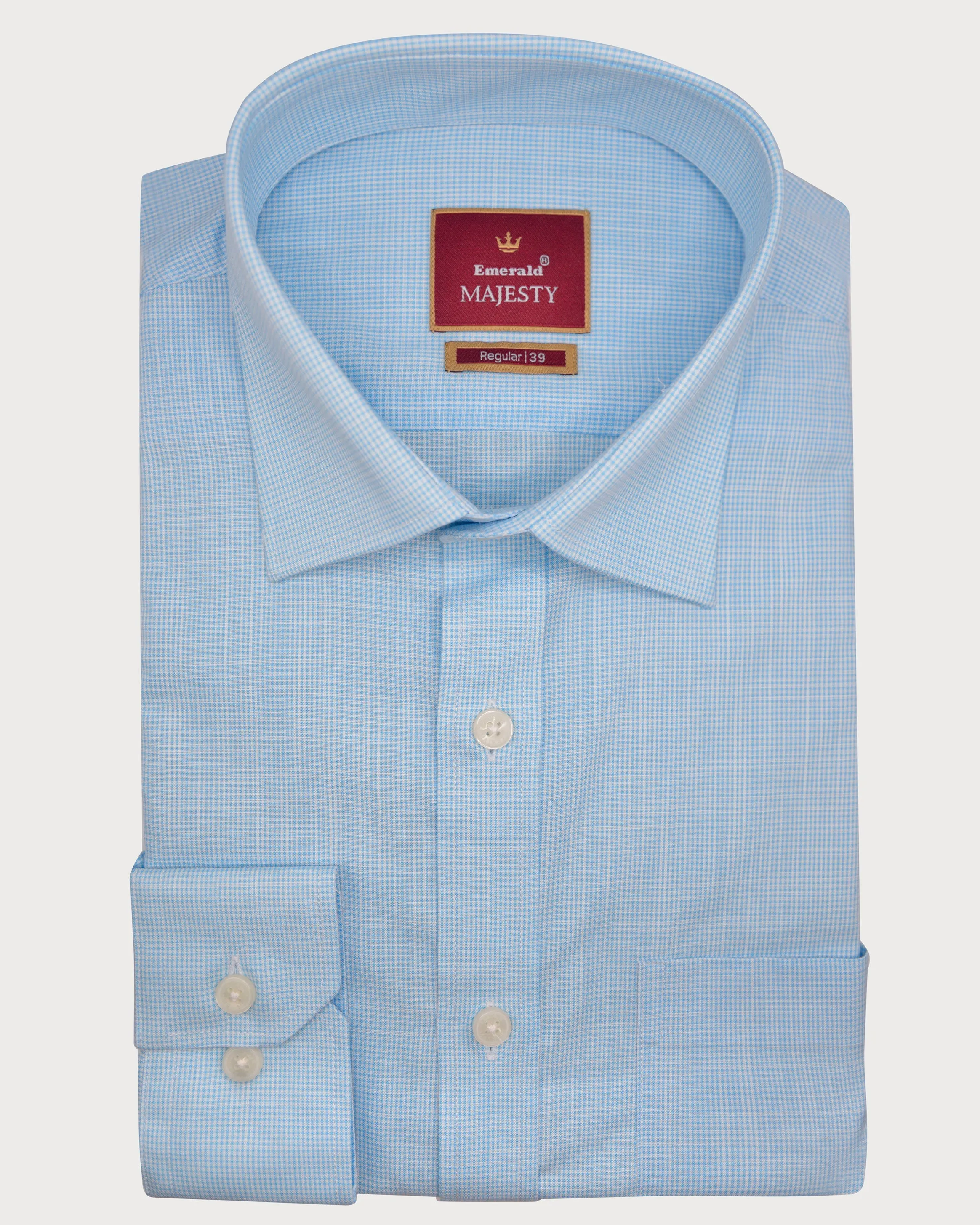 Emerald Majesty Checks Regular Fit-Cashmere Blue