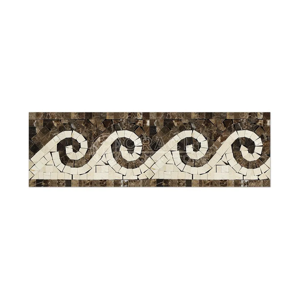 Emperador Dark Spanish Marble Wave Border with Crema Marfil Marble, Polished